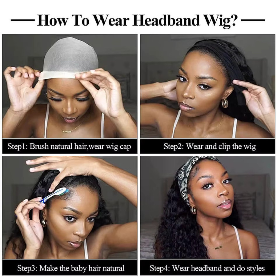 YAKIBEAUTY Stirnband-Perücke, Afro-lockige Wasserwellen, Schwarz, Damen - Bild 4