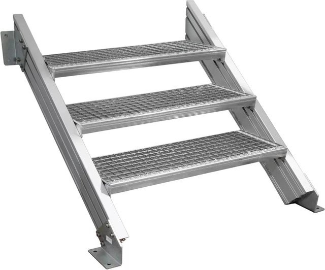 Treba Außentreppe Alaska 3 aus Aluminium in Silber mit 3 Gitterroststufen, Breite: 80 cm - Bild 1