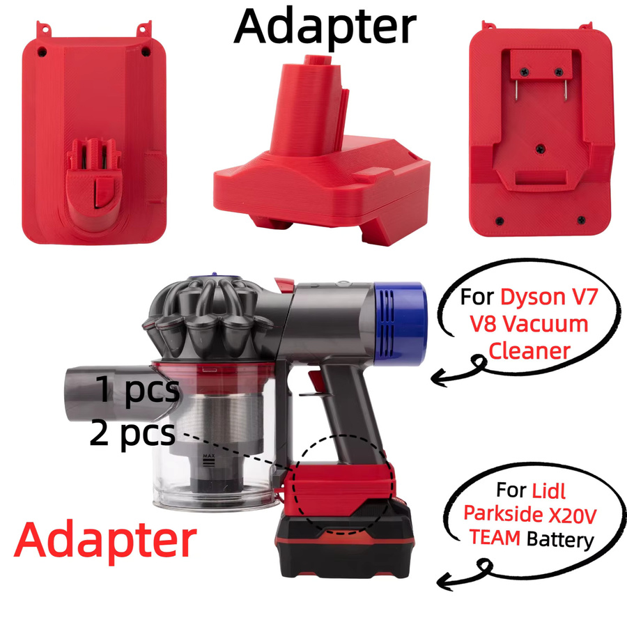 Batterieadapter für Parkside X20V TEAM Li-Ionen-Akkus zur Nutzung mit Dyson V7 und V8 Staubsaugern, Farbe: Rot - Bild 2