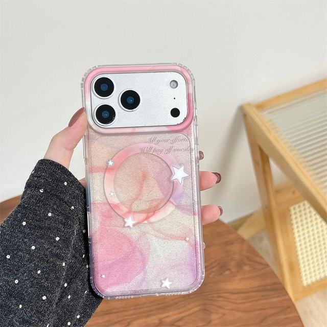 Transparente Glitzer Magnet-Handyhülle für Apple iPhone 14, 15, 16, 17 Pro Max mit MagSafe-Funktion in Pink - Bild 1