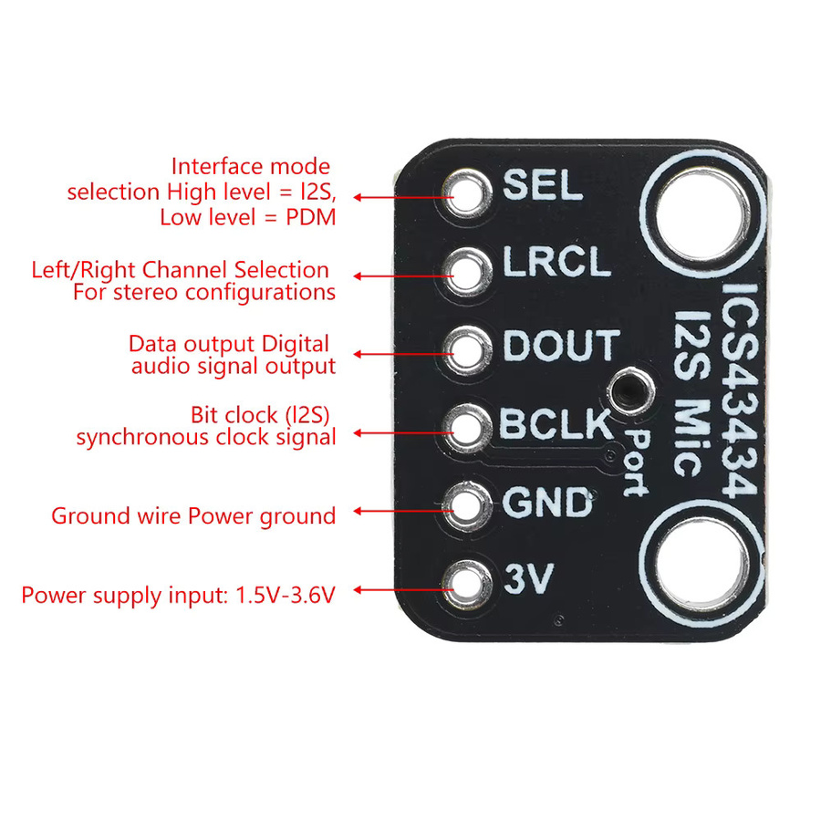 diymore ICS-43434 I2S MEMS Mikrofonmodul Breakout mit Tiefpass-Minifilter in Schwarz für intelligente Sprachgeräte und Aufzeichnungssysteme - Bild 3