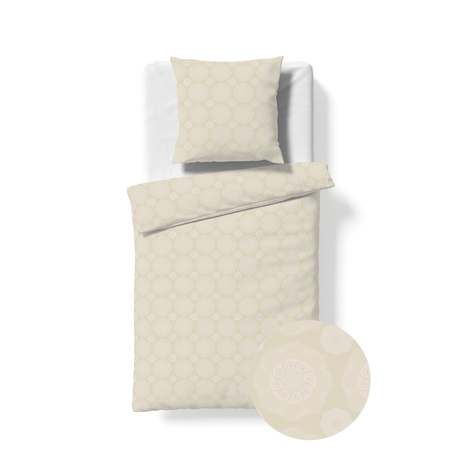 Fleuresse Jacquard Bettwäsche Set mit Bettbezug und Kissen in Beige mit floralem Design, B/H: 135 x 200 cm und 80 x 80 cm - Bild 1