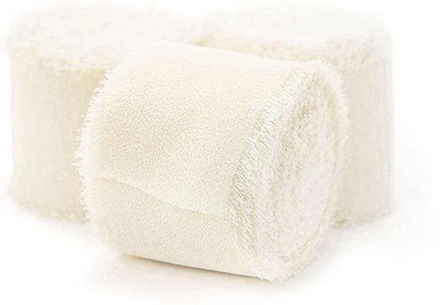3 Rollen handgefertigtes Chiffonband zum Dekorieren von Geschenken und Hochzeitsdekorationen in Cremeweiß und Schwarz - Bild 1
