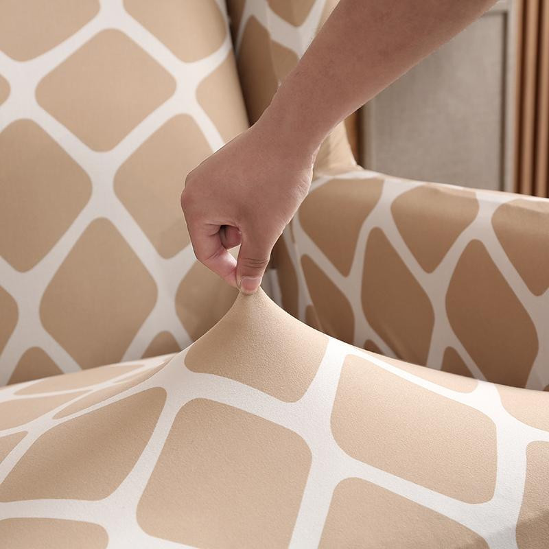 S-EMIGA Stretch-Sofabezug für Ohrensessel in Beige mit geometrischem Muster, 1-teilig aus Polyester - Bild 1