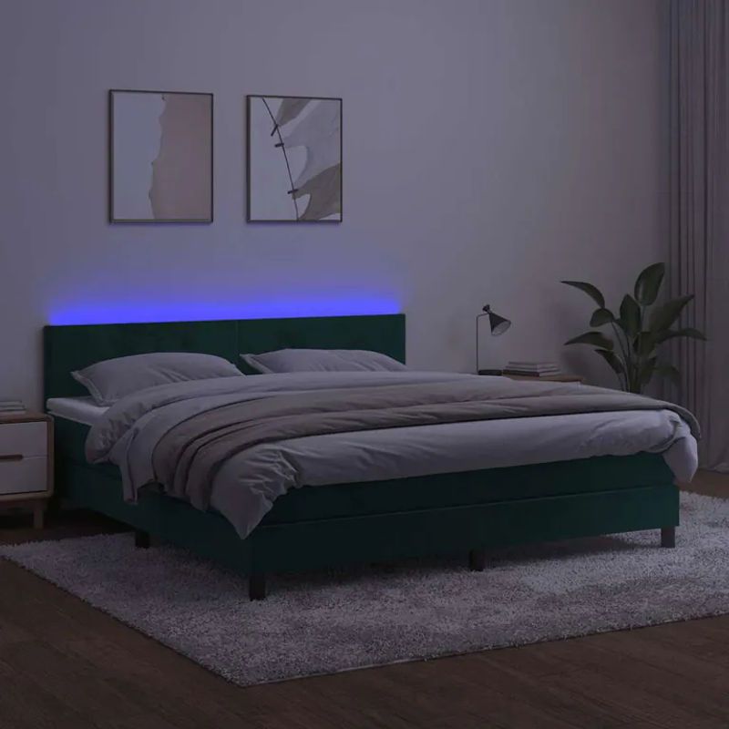 Vidaxl Kontinentalbett mit Matratze und LED in Grün aus Samt, B/T: 160 x 200 cm - Bild 3
