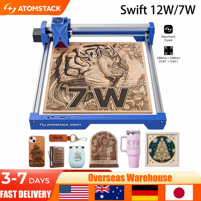 ATOMSTACK SWIFT Tragbare Lasergravurmaschine 12 W 7 W Lasergravierer für Holz, Acryl und Metall, Arbeitsbereich: 300 x 300 mm - Bild 1