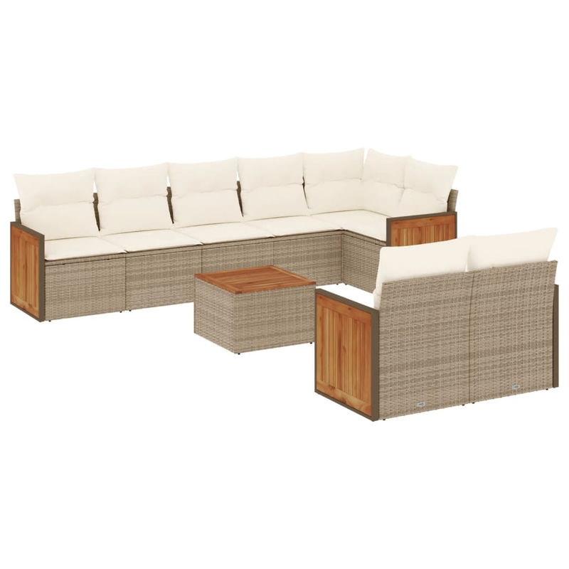 Vidaxl Gartenmöbel-Set aus Polyrattan und Akazie mit Kissen, 9-teilig, Beige - Bild 2