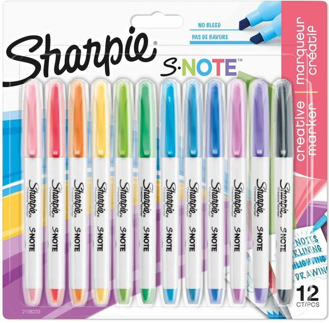 Sharpie S-Note Textmarker Set mit Keilspitze, 12 Stück, Mehrfarbig - Bild 1