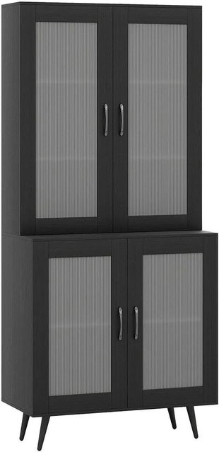 Costway Buffetschrank Hochschrank mit 4 Glastüren in Schwarz, modernes Standregal für die Küche, H x B x T: 178,5 x 80,0 x 40,0 cm - Bild 1