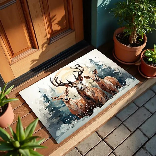 Lodestar Fußmatte mit Hirsch-Willkommen-Muster, rutschfest und saugfähig, B/T/H: 60 x 40 x 1 cm - Bild 1