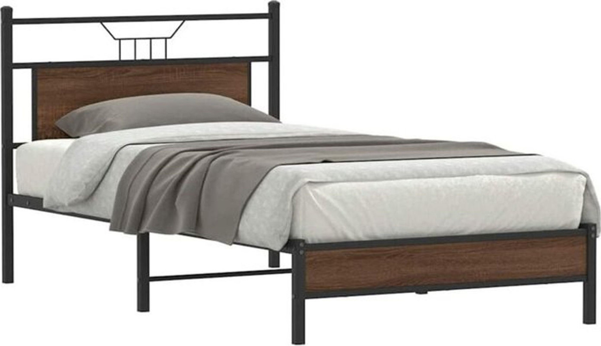 vidaxl Metallbett im Industrial Design aus Holzwerkstoff und Stahl, Braun, B/T/H: 190 x 100 x 91,5 cm - Bild 1