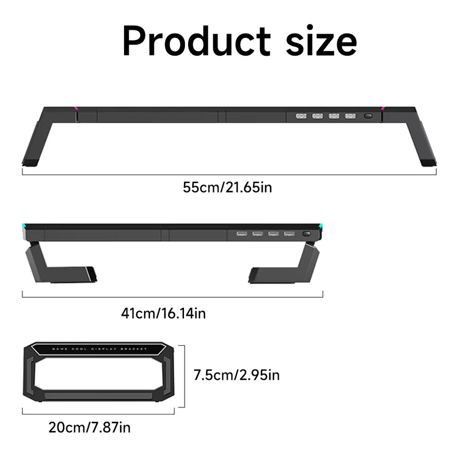 ELOOLE RGB Computer-Monitorständer in Schwarz mit USB 2.0/3.0 Schnittstellen, Aufbewahrungsschublade und Handyhalterung zur Computererhöhung für dein Gaming-Setup - Bild 7