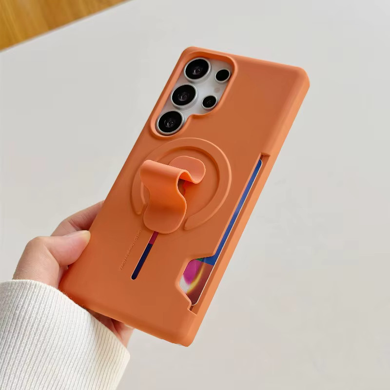 MagSafe Magnetische Hülle für Samsung Galaxy S25 S24 Plus Ultra mit Push-Pull-Ringhalter und Kartenfach in Orange - Bild 2