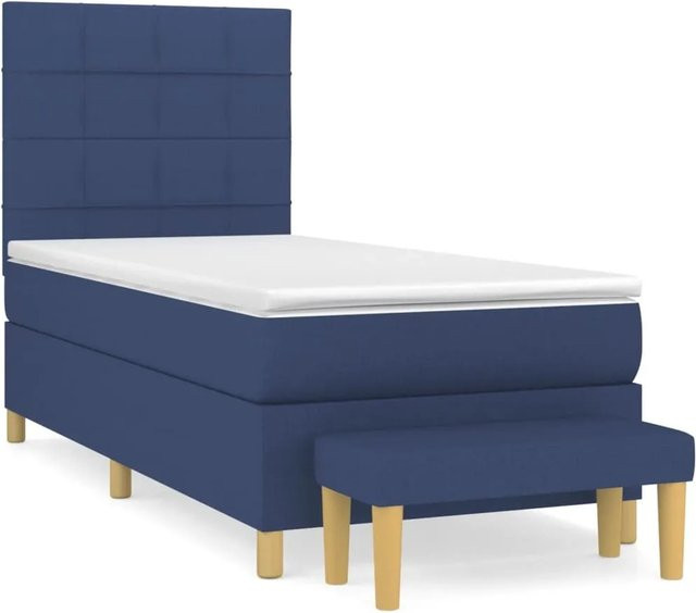 vidaXL Boxspringbett Hybrid mit Matratze Blau und Weiß, B/T/H: 90 x 200 x 30 cm - Bild 1
