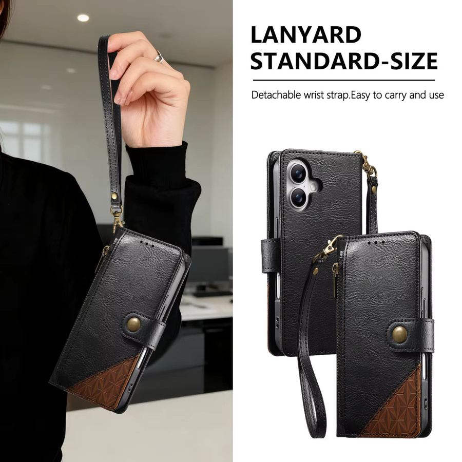 Leder Handyhülle mit Reißverschluss und Handgelenk-Gurt als Brieftasche mit Kartenfächern für Apple iPhone 17 Pro Max 16 Plus 16E 15 14 13 12 in Blau - Bild 4