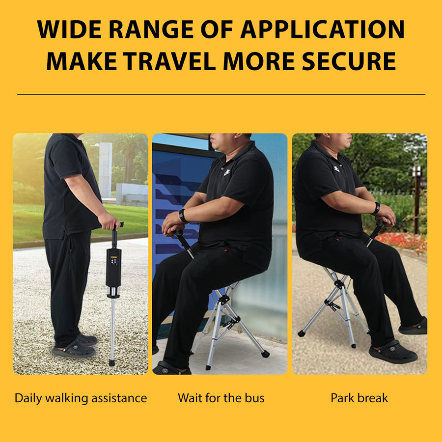 Rbefeuly 2-in-1 Gehstock mit Sitz in Braun, klappbarer Gehstockhocker als tragbare Mobilitätshilfe für ältere Menschen mit Ein-Knopf-Funktion, Höhe: 85 cm, Breite: 23 cm - Bild 2