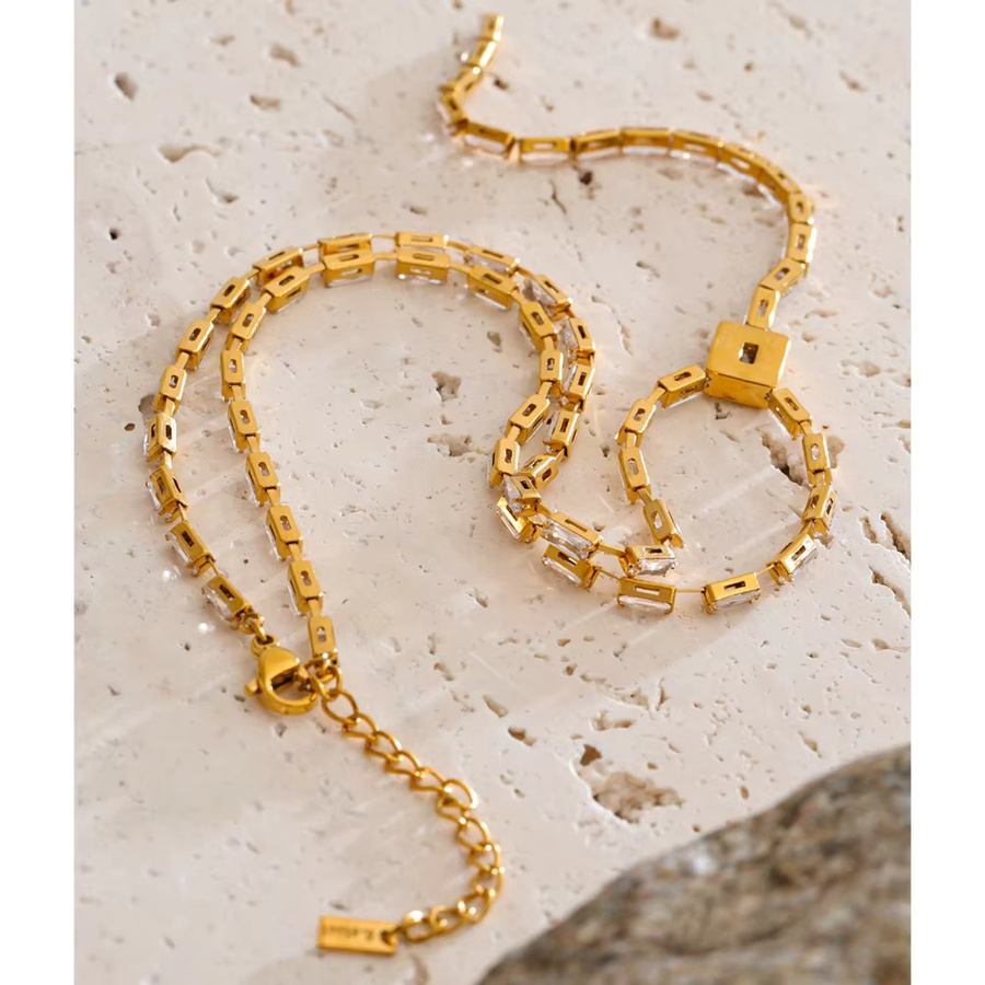 Yhpup Y-Kette mit Anhänger, Edelstahl, Zirkonia, Gold, Unisex - Bild 3