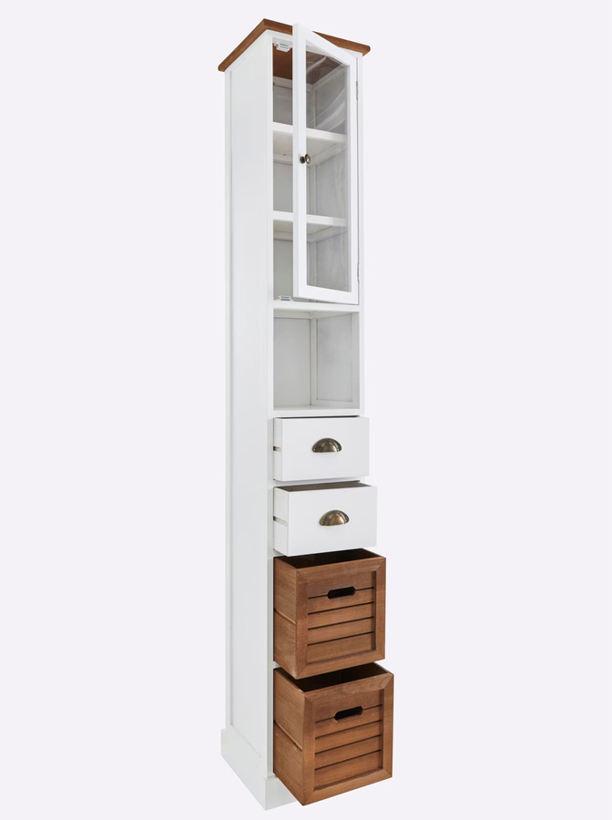 Hochschrank Heine in Weiß mit Glastüren und Regalböden für das Badezimmer, B/T/H: 30 x 31 x 190 cm - Bild 2