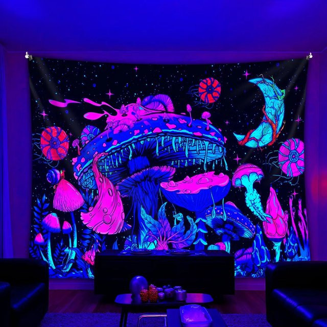 VIKAMA Psychedelischer Pilz-Wandteppich im Cyber-Gradient-Sternenhimmel Design, Mehrfarbig, B/H: 60 x 40 cm - Bild 1