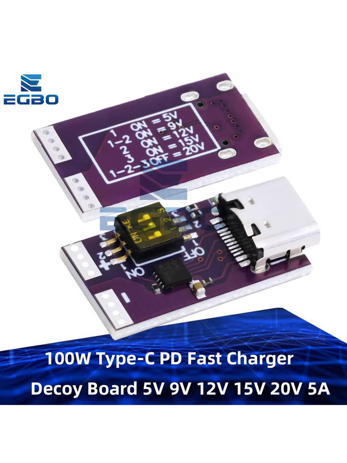 100W Typ-C PD Schnellladegerät-Modul mit Festausgang 5V 9V 12V 15V 20V 5A für DC-Laptop, Motor und LED-Beleuchtung in Violett - Bild 4