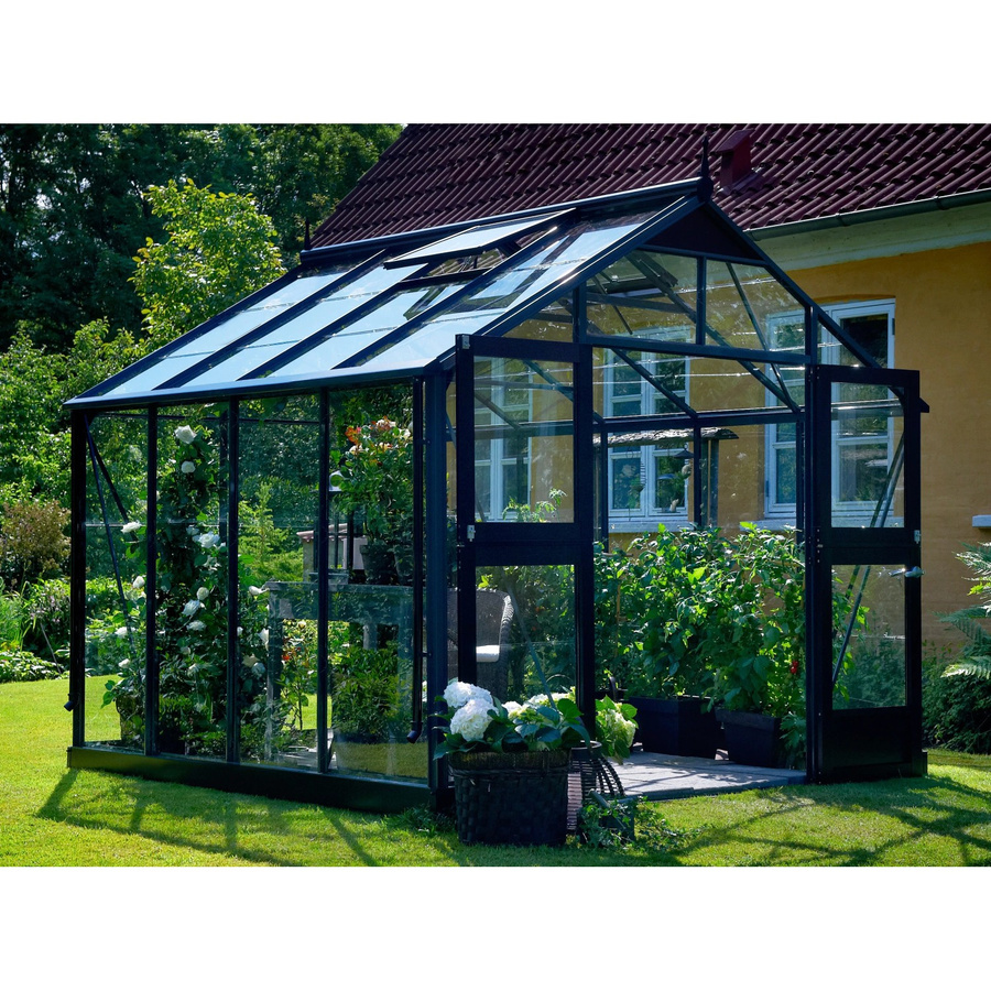 Juliana Gewächshaus Premium 8 in Anthrazit-Schwarz mit Fundamentrahmen, Sicherheitsglas und Aluminium-Satteldach - Bild 2