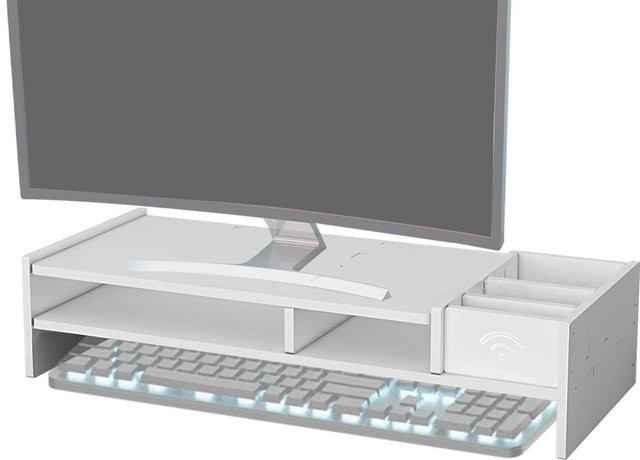 3-stöckiger Schreibtisch-Monitorständer aus Kunststoff in Weiß - Bild 1