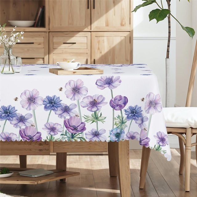 Rechteckige Tischdecke von JMG Household Supplies mit floralem Lotus- und Bienen-Design in Lila und Silber, B/B: 100 x 160 cm - Bild 1