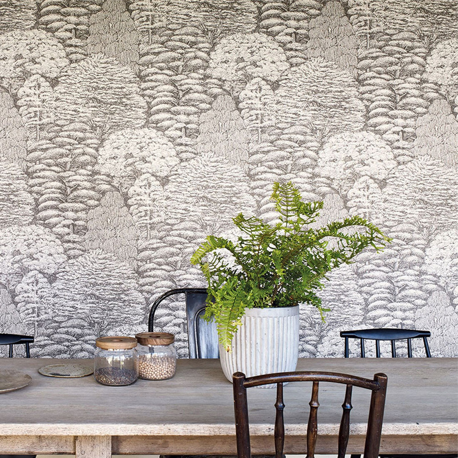 Sanderson Tapete Woodland Toile in Ivory und Anthrazit mit Naturmotiven - Bild 1