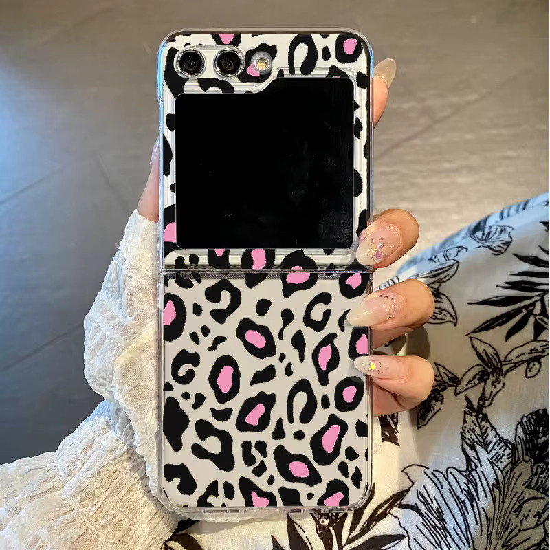 QYSFriday Handyhülle mit Leopardenmuster für Samsung Galaxy Z Flip 7, 6, 5, 4, 3 5G, transparent und faltbar - Bild 3