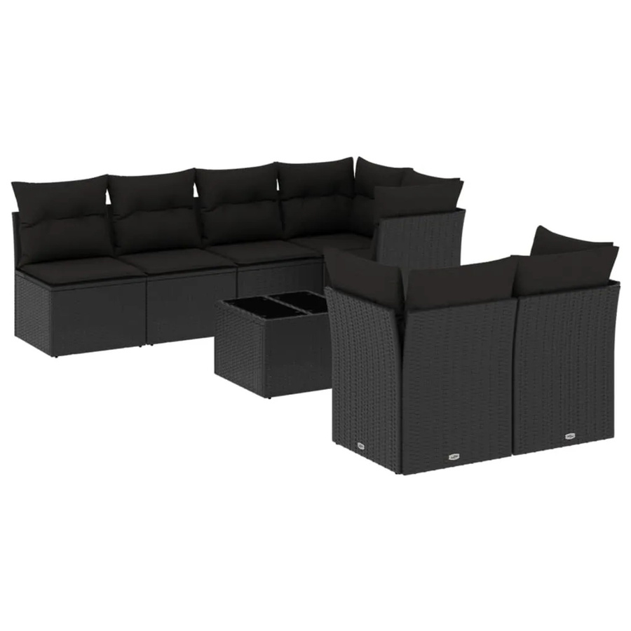 vidaXL 8-tlg Garten-Sofagarnitur in L-Form aus Polyrattan mit Kissen und Tisch, Schwarz - Bild 2