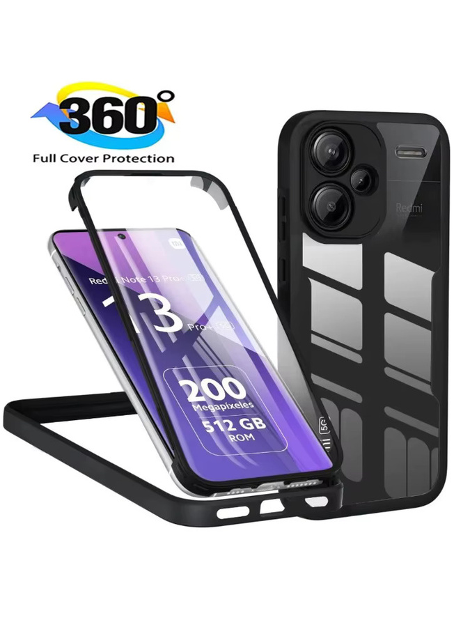 360 Full Body Schutzhülle für Xiaomi Redmi Note 14, 13, 12 Pro Plus 5G, Redmi 13 5G und A5 4G in Schwarz - Bild 7