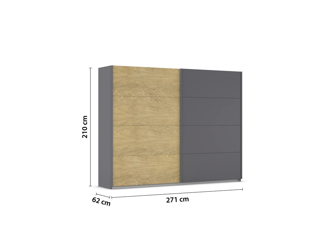RAUCH ORANGE Malva-Extra Schwebetürenschrank ohne Spiegel in Eiche Furnier und Grau, Breite: 271 cm, Höhe: 210 cm - Bild 2