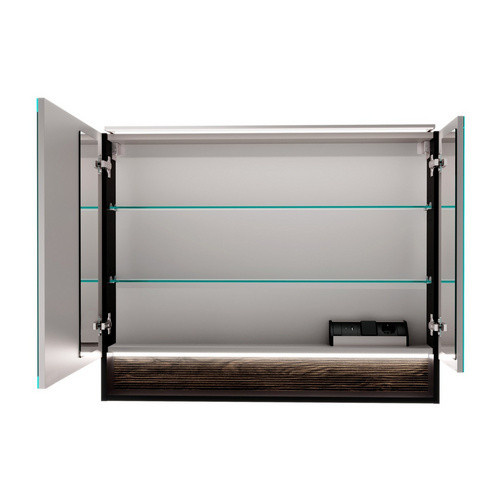 Fackelmann Spiegelschrank B.Paris mit LED-Beleuchtung und Steckdose, Schwarz Matt / Eiche, B/H/T: 90 x 71,8 x 15,6 cm - Bild 4