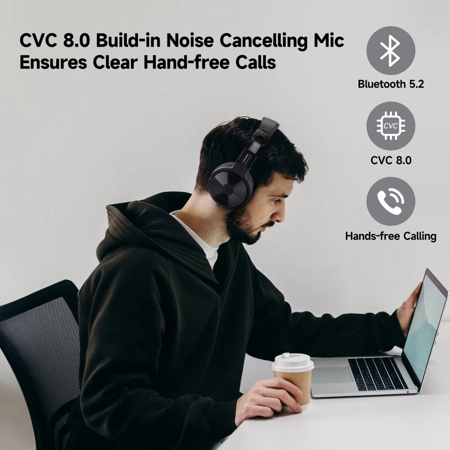 Oneodio Pro-C Bluetooth-Funkkopfhörer in Schwarz mit Mikrofon, 110 Stunden Akkulaufzeit, hochauflösender On-Ear-Kopfhörer mit Bluetooth 5.2 für Sport, PC und Telefon - Bild 4