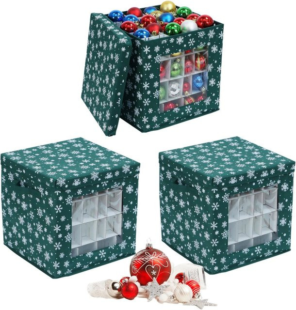Relaxdays Weihnachtskugel Aufbewahrungsbox 3er Set aus Vlies mit Sichtfenster und Tragegriffen, B/T/H: 33 x 33 x 33 cm - Bild 1