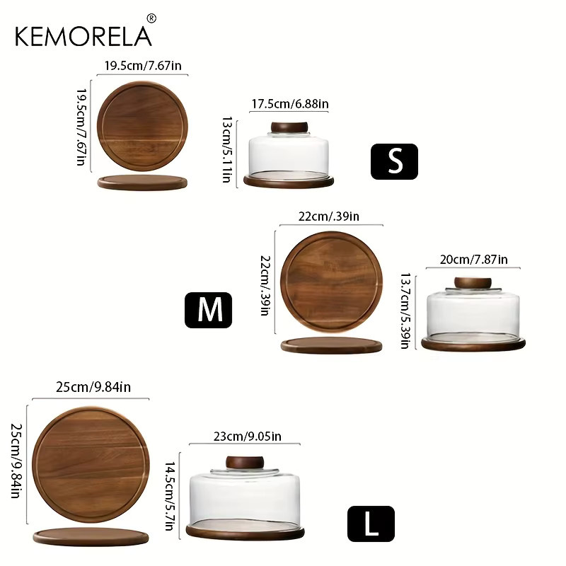 KEMORELA runder Kuchenständer aus Holz mit Glaskuppeldeckel als Serviertablett für Gebäck und Desserts - Bild 4