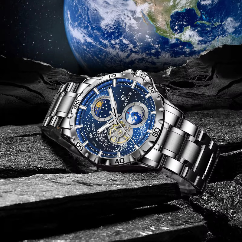 GLENAW Armbanduhr, Automatik, Edelstahl, Blau, Herren - Bild 4