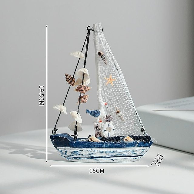 Holz-Segelboot Modell in Blau als mediterrane Wohndekoration von Household supplies MH, Höhe: 19,5 cm - Bild 1