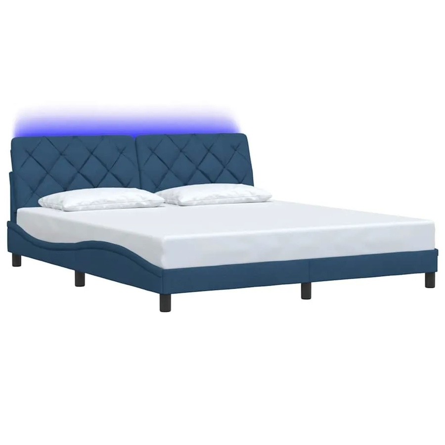 vidaXL Bettgestell mit LED-Unterbettbeleuchtung und USB-Ladeport in Blau, Stoff, B/T/H: 180 x 200 x 185 cm - Bild 2