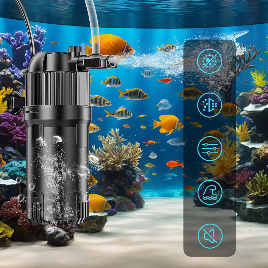 Forever Speed 5-in-1 Aquarium Innenfilter mit UVC Klärer in Schwarz, 3 Watt, 500L/h Durchfluss für 40-120L Aquarien - Bild 2