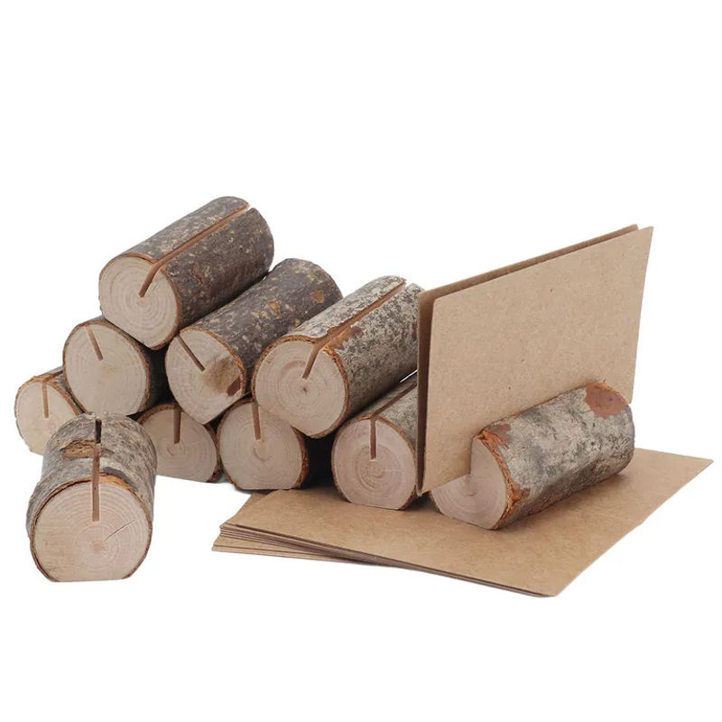 OutsideWorld 10er Set Dekorative Runde Holz-Notizhalter mit Kraftpapier-Karten in Braun für Hochzeiten und Büro - Bild 4