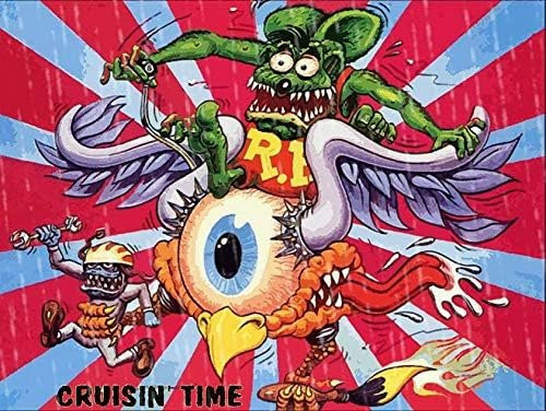 TYmall Rat Fink Riding Flying Eyeball Retro Vintage Metallschild für deine Garage und Hausdeko, Mehrfarbig, B: 20,0 cm, H: 14,0 cm - Bild 1