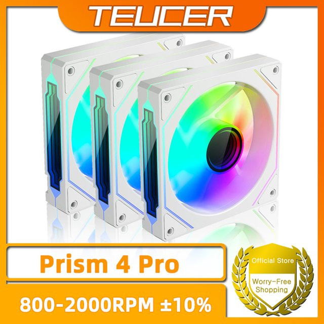 TEUCER Prism4 Pro ARGB-Lüfter Set in Weiß, 12 cm PC-Gehäuselüfter mit PWM und 5 V RGB für Gaming-Computer, Multicolor - Bild 1