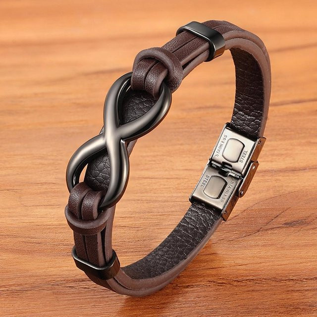 Rui Di Herrenarmband, Leder, Edelstahl, Schwarz, 23cm - Bild 1