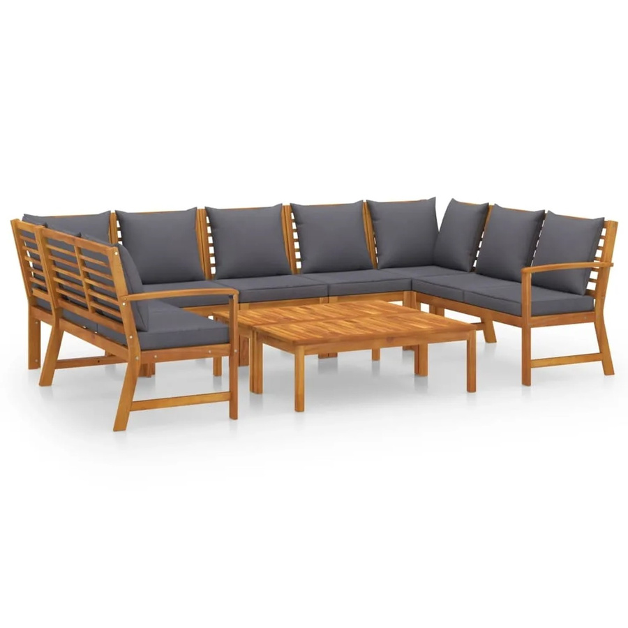 vidaXL 9-tlg. Garten-Lounge-Set aus Akazienholz in L-Form mit grauen Auflagen - Bild 2