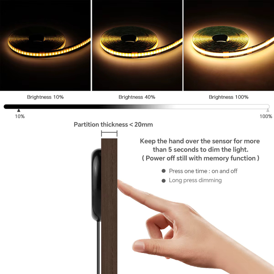 Rybakov COB LED Streifen Schwarz Dimmbar mit Touch-Funktion Warmweiß für Schrank, TV-Hintergrundbeleuchtung und Wanddekoration - Bild 3