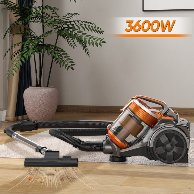 TKKEACE Staubsauger mit 3600W und 15000PA Saugkraft, Multi-Zyklon-Filtration für Hartböden und Teppiche, Farbe Orange - Bild 1