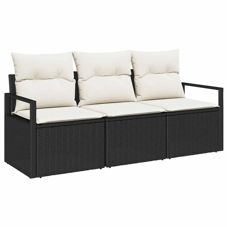 vidaXL Garten-Sofa-Set 3-teilig aus Polyrattan in Schwarz mit beigen Polstern für Terrasse und Garten - Bild 2