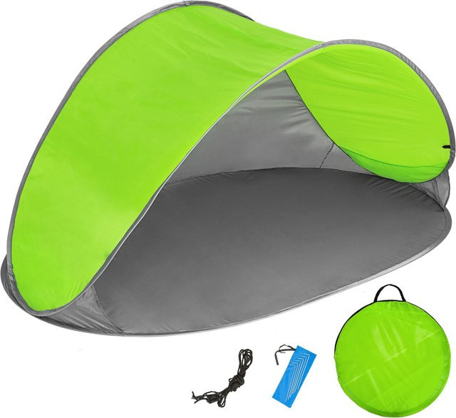 tectake Pop-Up Strandmuschel Jasmin mit Fiberglasgestänge und 2 Ablagefächern, Farbe: Grau-Grün, B/T/H: 220 x 120 x 100 cm - Bild 1