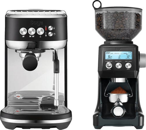 Sage Bambino Plus Siebträgermaschine mit Kaffeemühle in Black Truffel aus Edelstahl